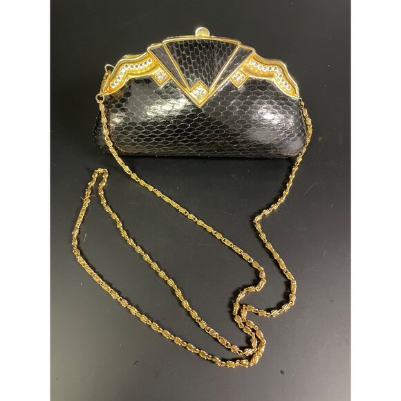Womens Black Gold Square Studded Casual Evening Purse